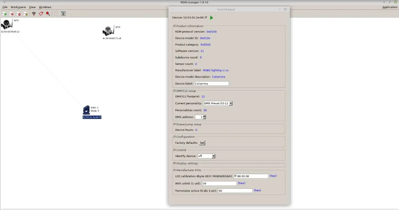 RDM Manager Software Oberfläche zur Eingabe der Kalibrierungswerte