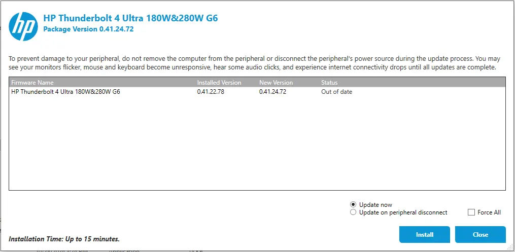 HP One-Click Installer Benutzeroberfläche