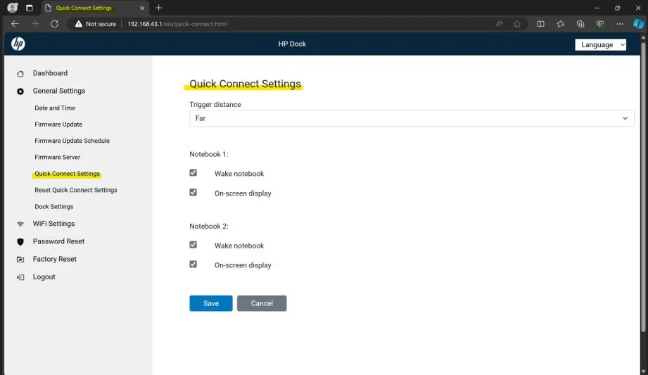 Quick Connect Einstellungen