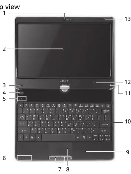 Oberseite des Notebooks mit Tasten und Anzeigen