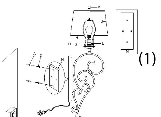 Montagediagramm für die Wandmontage mit Stecker.