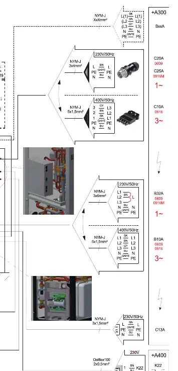 Elektrischer Schaltplan für die Stromversorgung der Wärmepumpe.