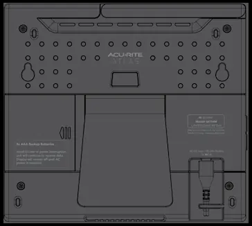 Rückseite des Displays mit Anschlüssen und Batteriefach.