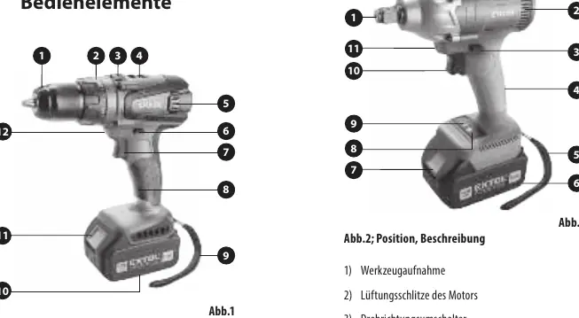 Bedienelemente des Akku-Bohrschraubers
