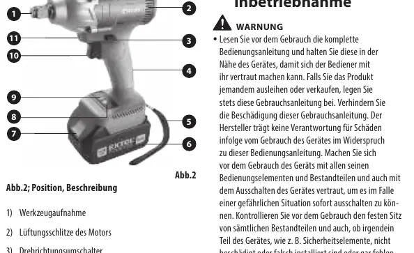 Bedienelemente des Akku-Schlagschraubers