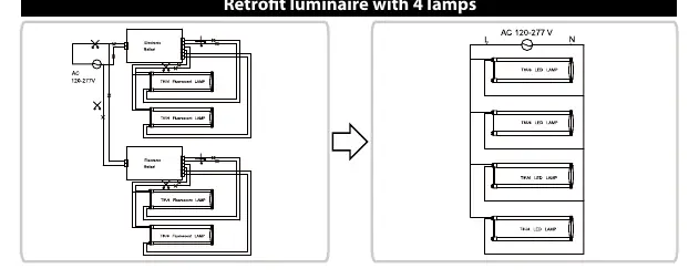 Schaltplan für die Nachrüstung einer Leuchte mit 4 Lampen