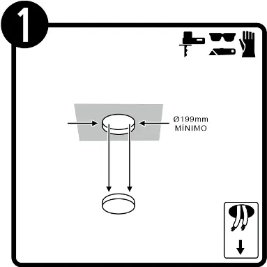 Schritt 1: Vorbereitung der Deckenöffnung (Mindestdurchmesser 199 mm)