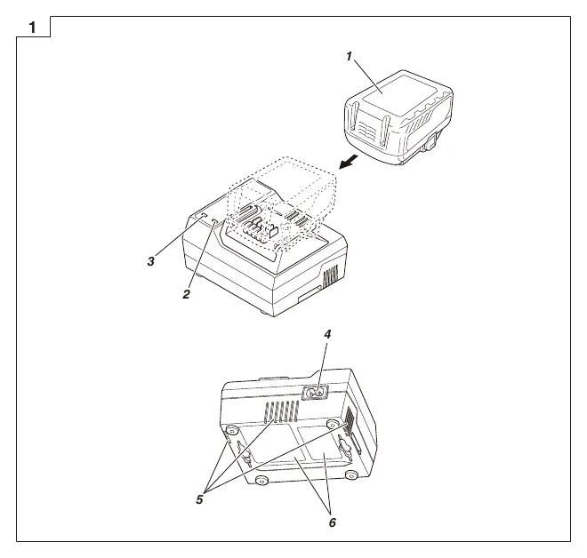 Diagramm des Ladegeräts und der Akku-Einsetzposition