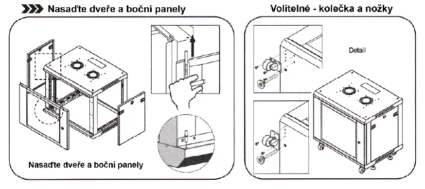 Schritt 4: Einsetzen der Türen und Montage von Rollen/Füßen.