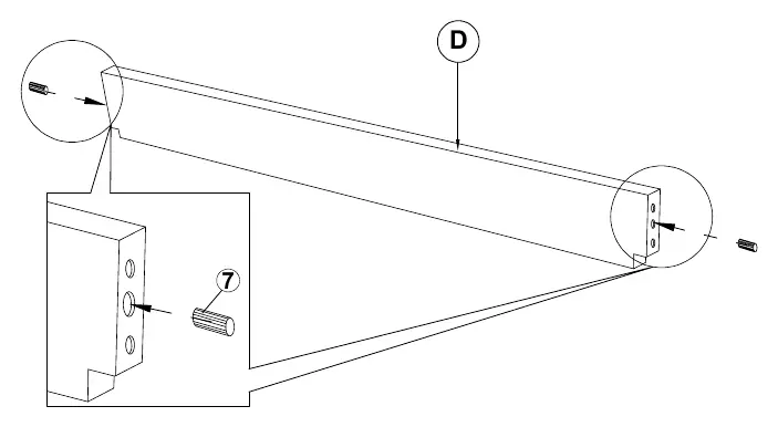 Montage der Querstrebe (D) mit Holzdübeln (7).