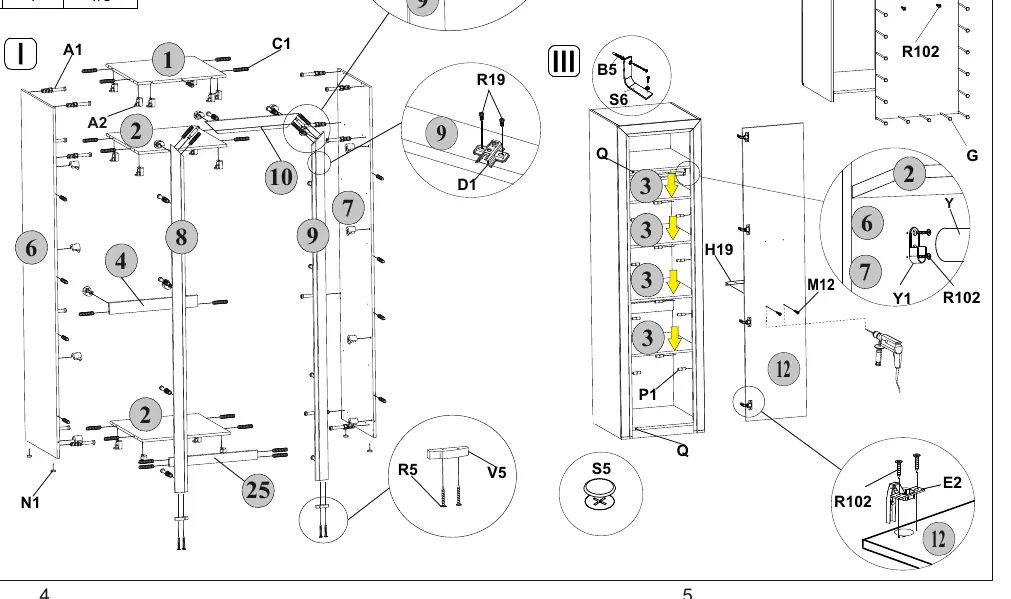 Montagediagramm für den Schrank Anrex Olivia 1DG