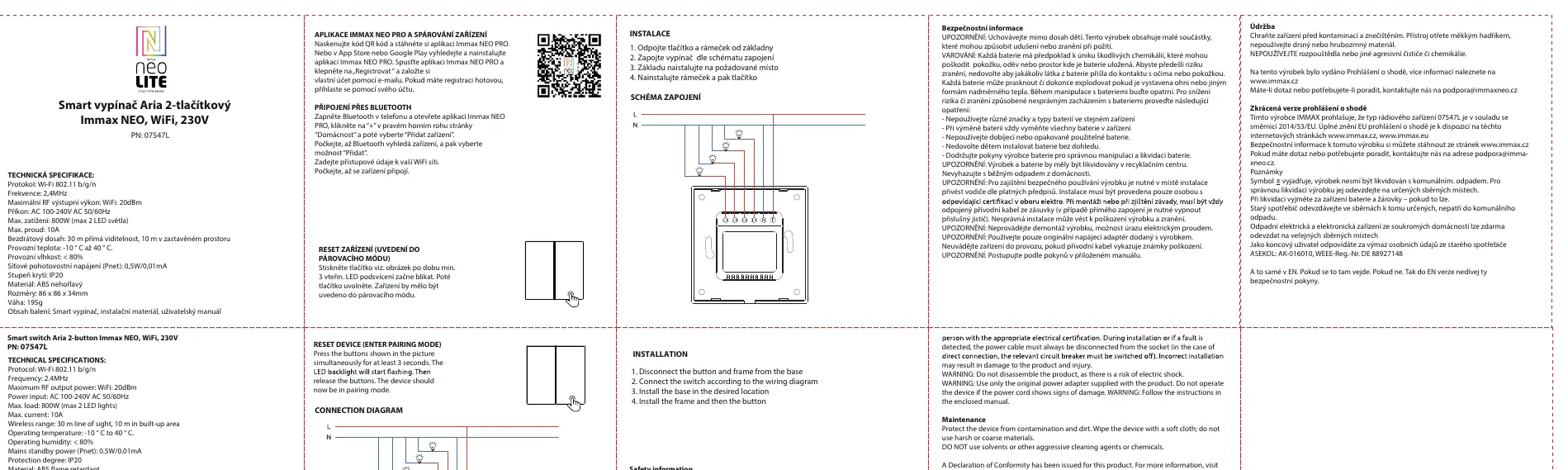Schaltplan für den Anschluss des Immax Aria Smart Switch an das Stromnetz