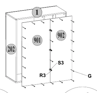 Montagediagramm II: Rückwand und Türen