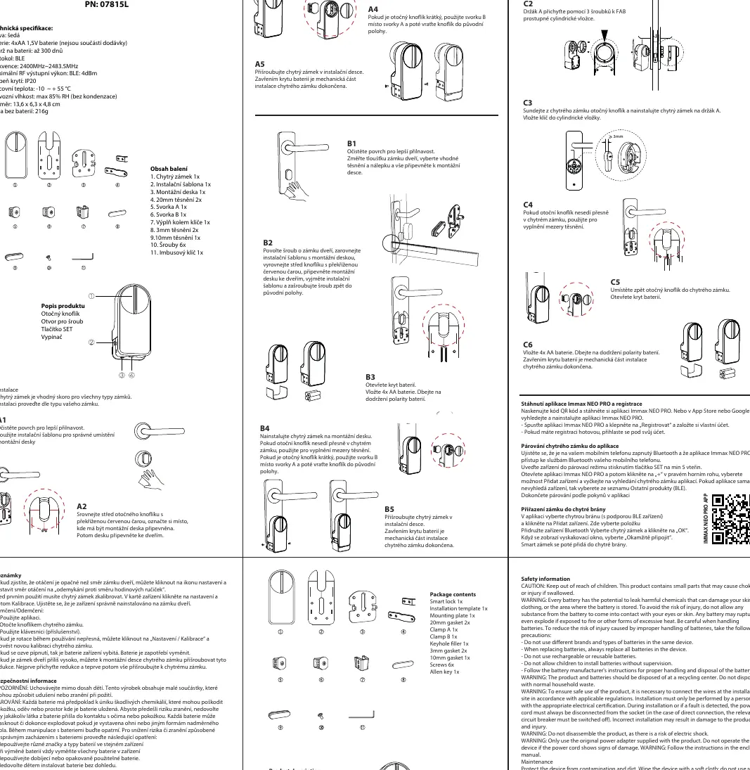 Übersicht der im Lieferumfang enthaltenen Montageteile und Komponenten des Smart Door Locks.