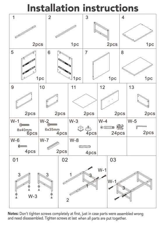 Teileliste und erste Montageschritte
