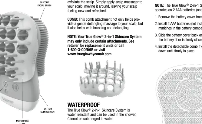 Diagramm des True Glow 2-in-1 Skincare Systems mit Aufsätzen