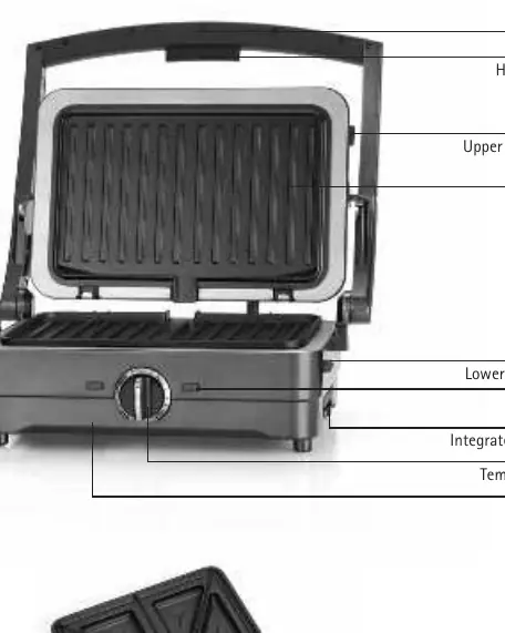 Übersicht der Komponenten des Cuisinart 2-in-1 Grill & Sandwich Makers.