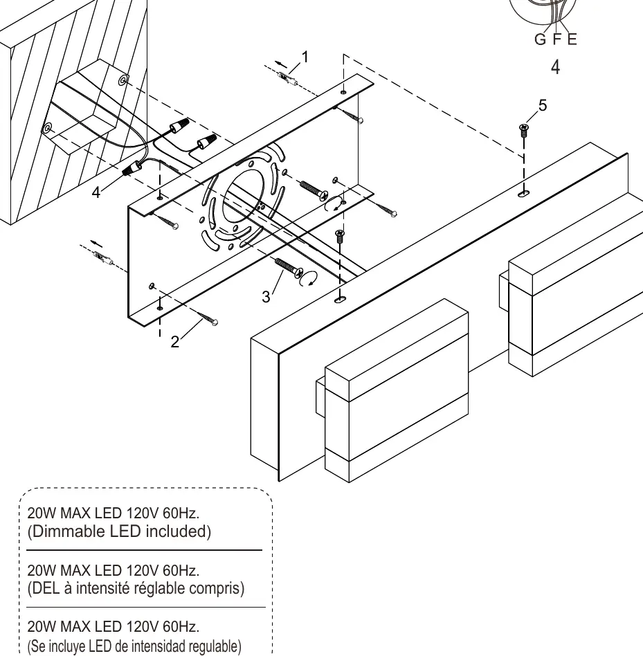 Montage- und Verkabelungsdiagramm für die Wandleuchte