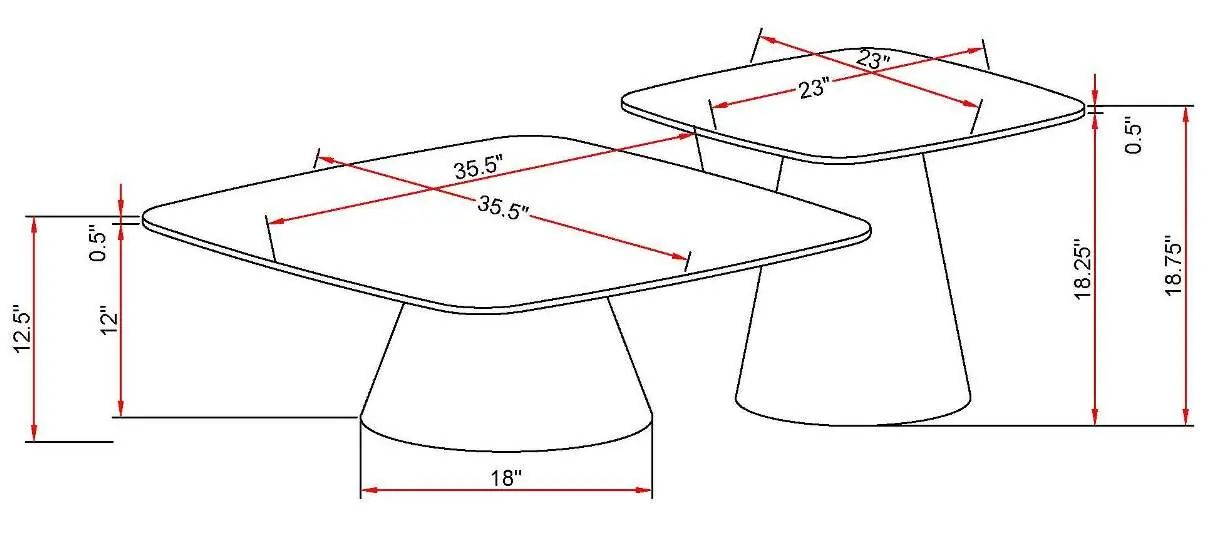 Abmessungen des Couchtisch-Sets