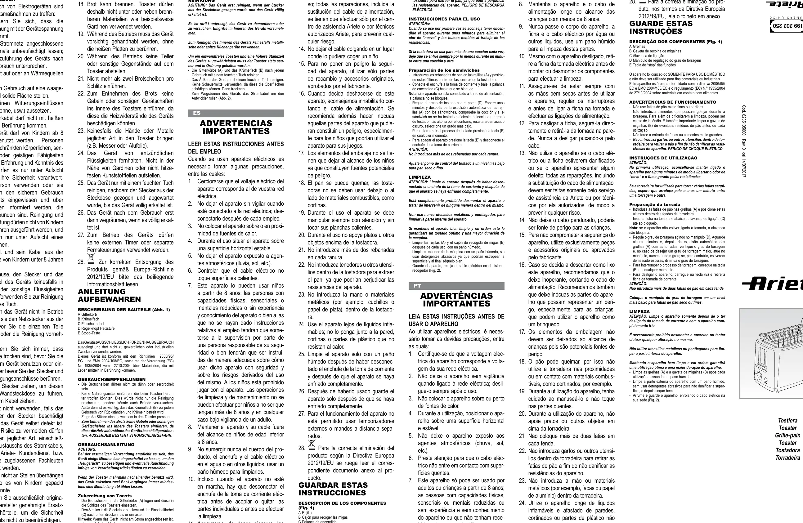 Teileübersicht des Geräts mit Markierungen