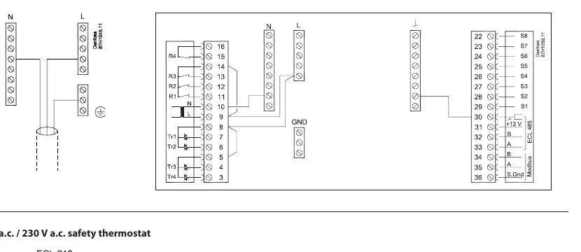 Klemmenbelegungsplan für ECL Comfort 210 / 210B