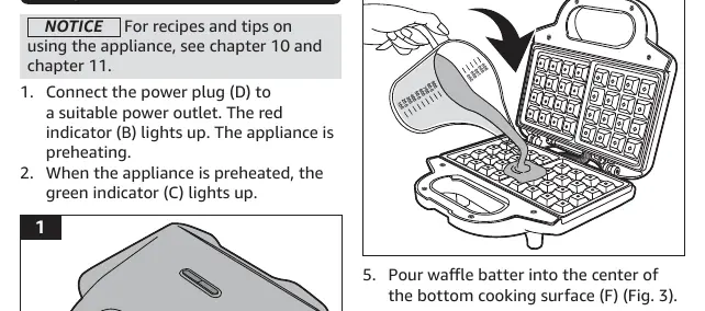 Schritte zur Bedienung des Waffeleisens