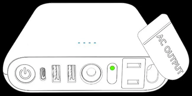 Anschlüsse und Bedienelemente der Powerbank