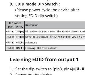 EDID Dip-Schalter Einstellungen