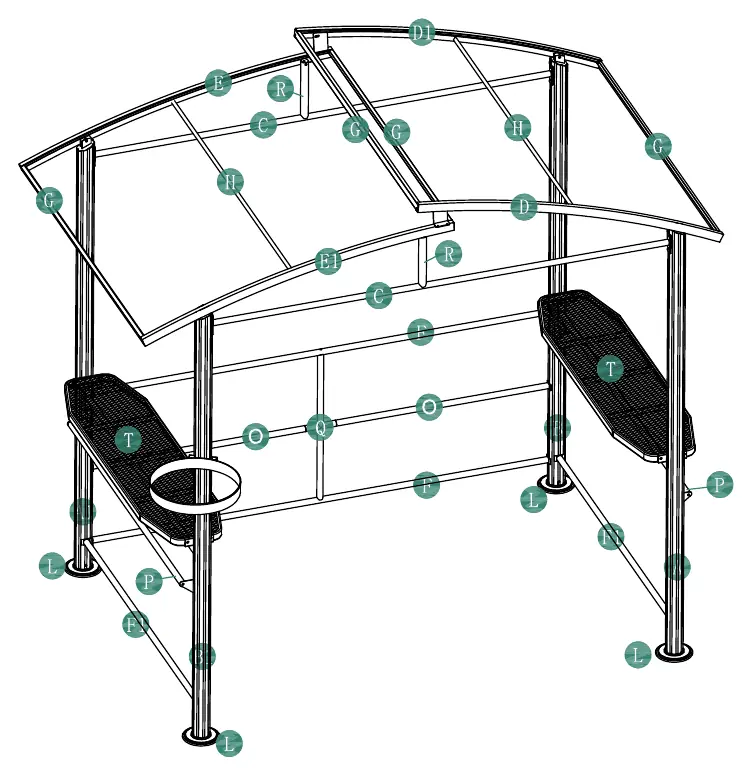 Explosionszeichnung des BBQ Gazebo.