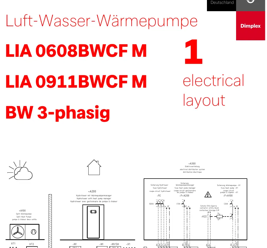 Schaltplan für die elektrische Installation der Luft-Wasser-Wärmepumpe