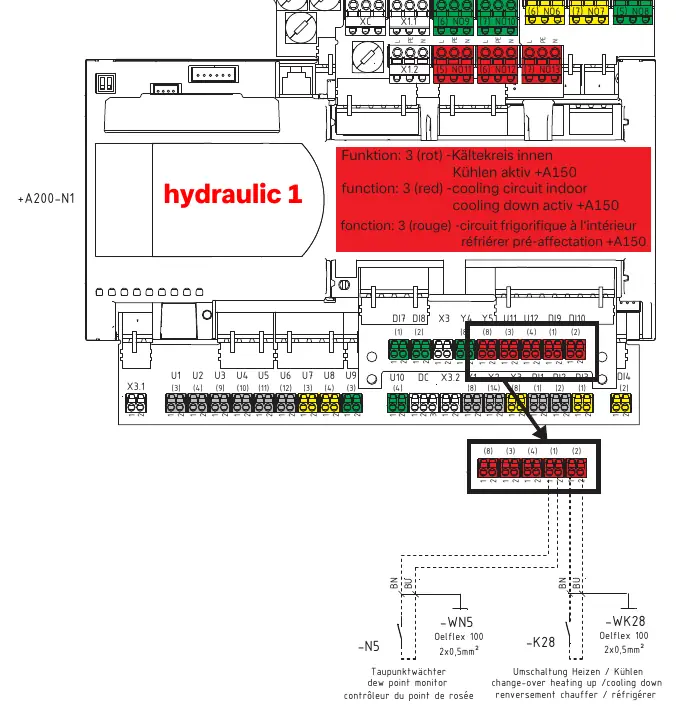 Anschlussplan für die Kühlfunktion (Funktion 3).