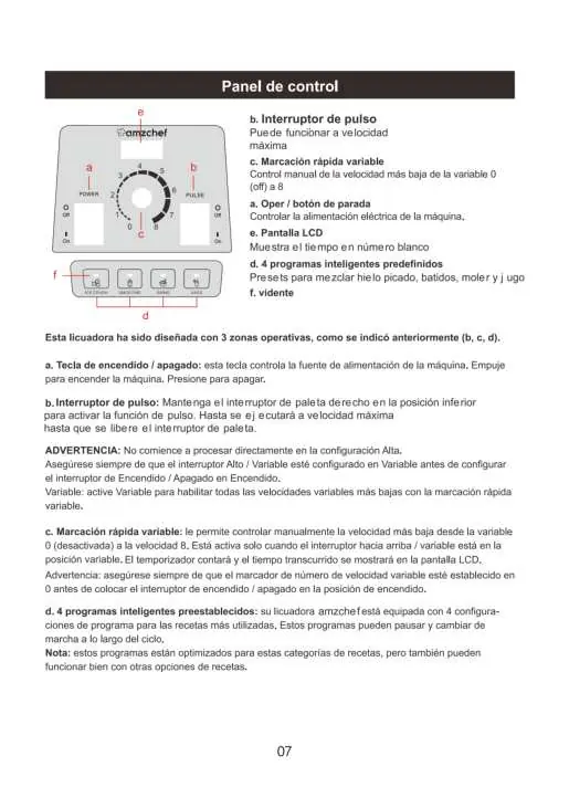Bedienfeld des Mixers