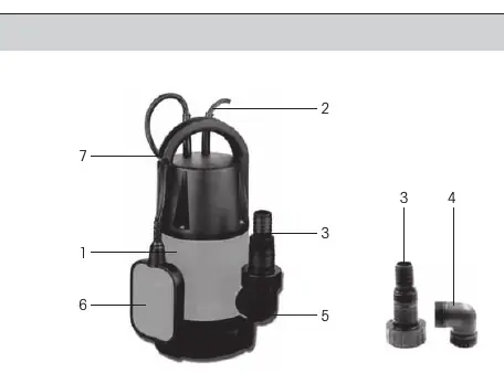 Diagramm der Tauchpumpe mit nummerierten Komponenten