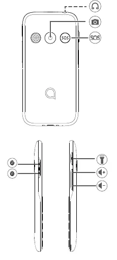 Rückseite und Seitenansicht des Alcatel 2020X
