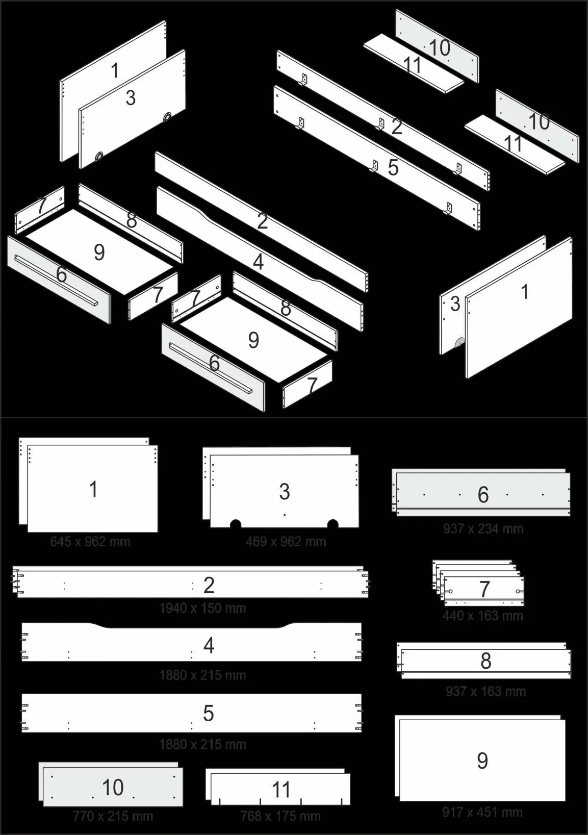 Teileliste und Identifizierung der Paneele