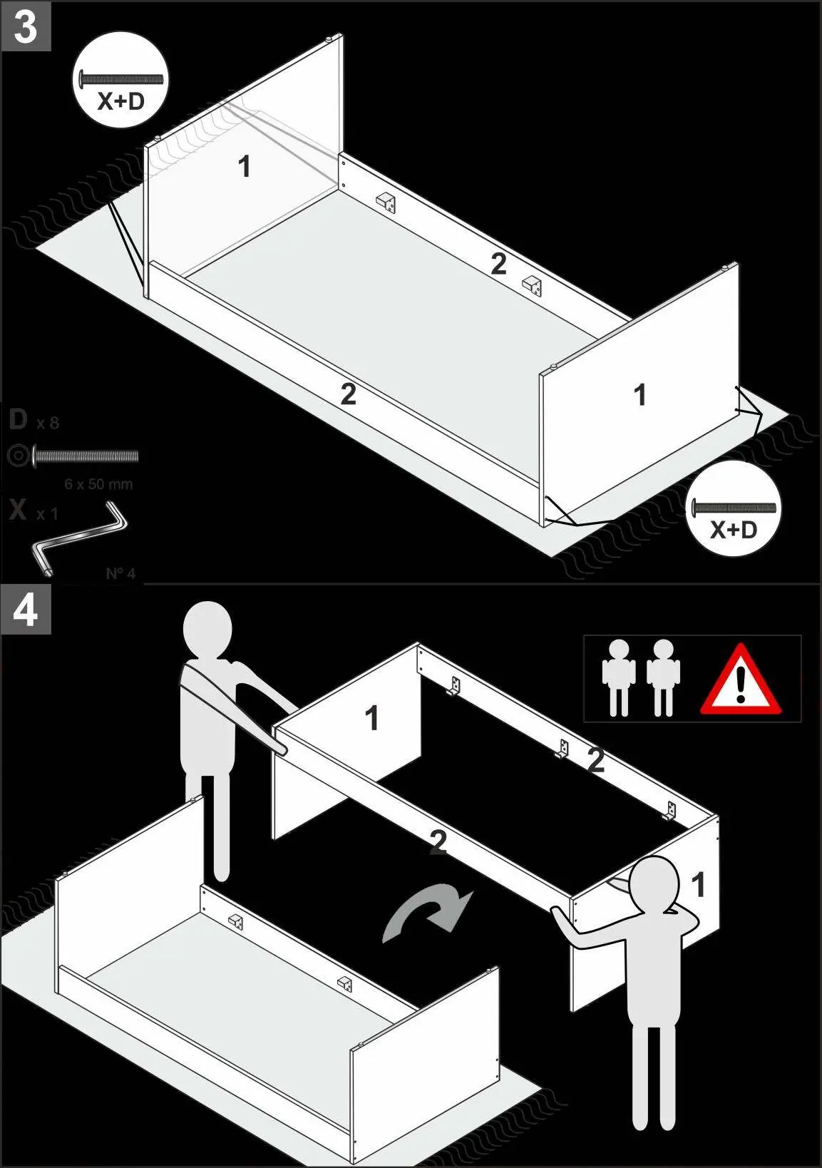 Schritt 3 und 4: Zusammenbau des Bettrahmens