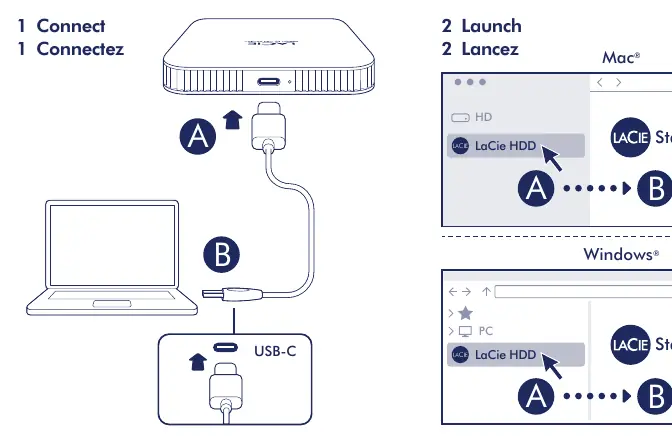 Anschluss des LaCie Mobile Drive Secure über USB-C.