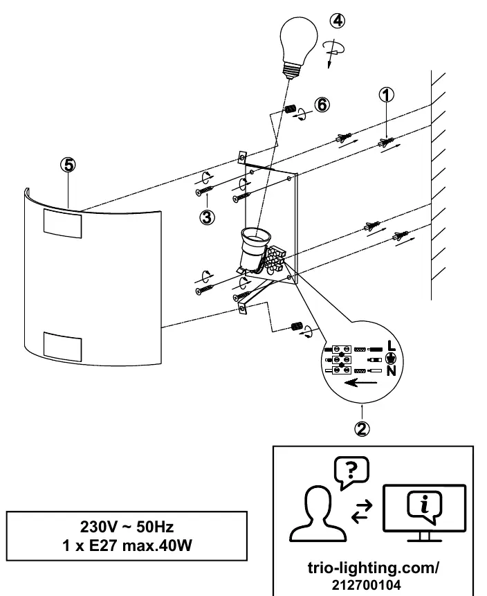 Installationsdiagramm der Wandleuchte