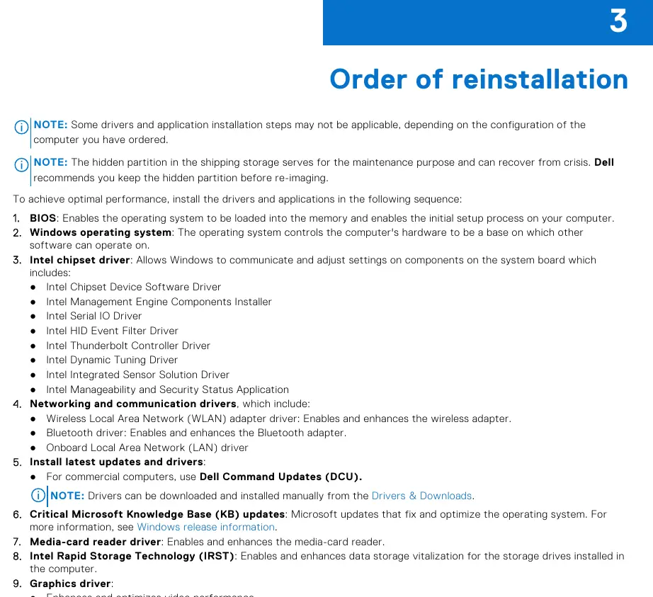 Empfohlene Reihenfolge für die Neuinstallation von Treibern und Software