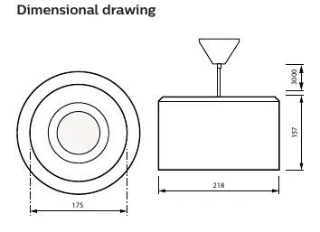 Maßzeichnung der Philips Drum Pendelleuchte