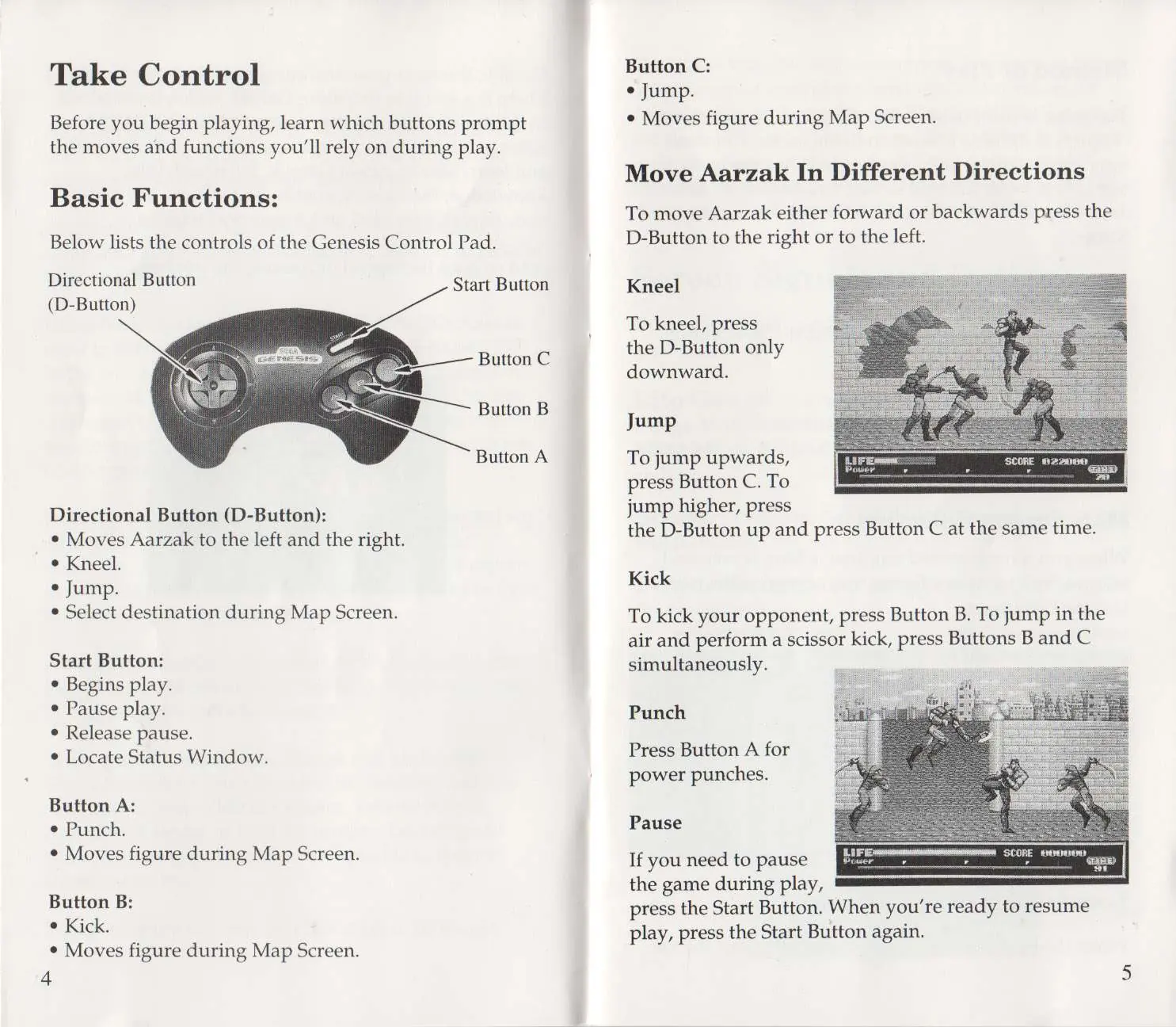 Tastenbelegung des Genesis Control Pads
