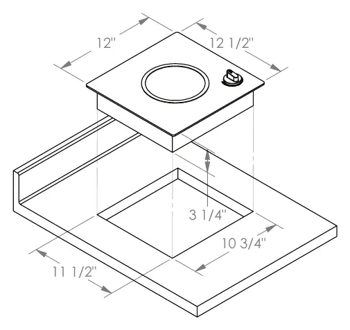 Technische Zeichnung der Einbaumaße für das Kenyon 1-BURNER Kochfeld