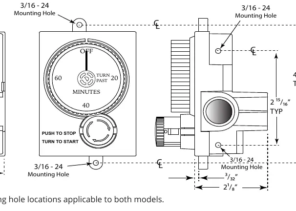 Fig. 1: Montagebohrungen und Abmessungen