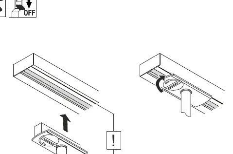 Einsetzen des Adapters in die Stromschiene und Betätigung des Drehknopfes.
