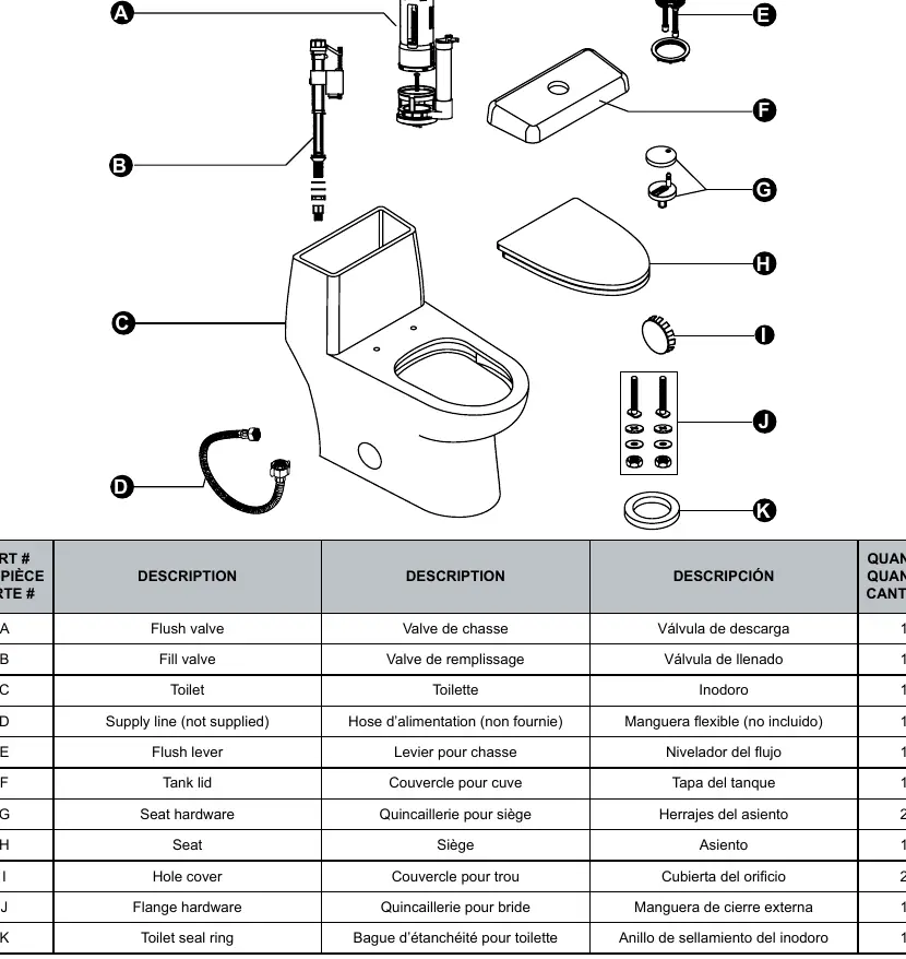 Teileliste der OVE Zino Toilette