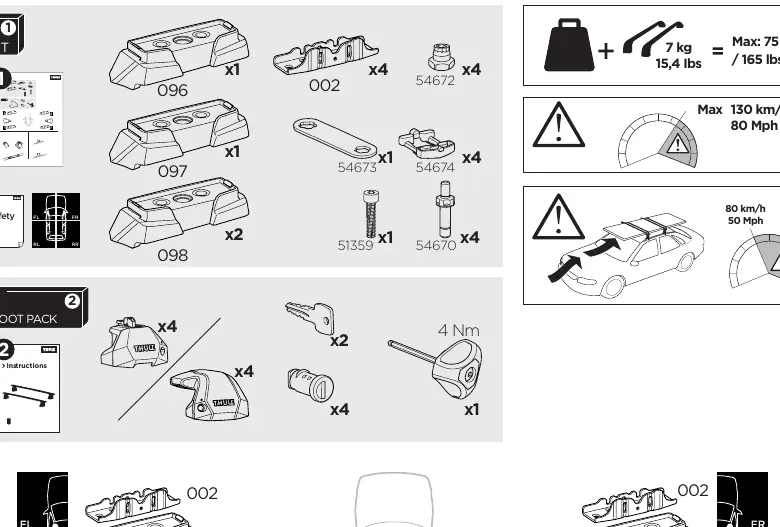 Übersicht der Bauteile und Zuordnung zu den Fahrzeugpositionen