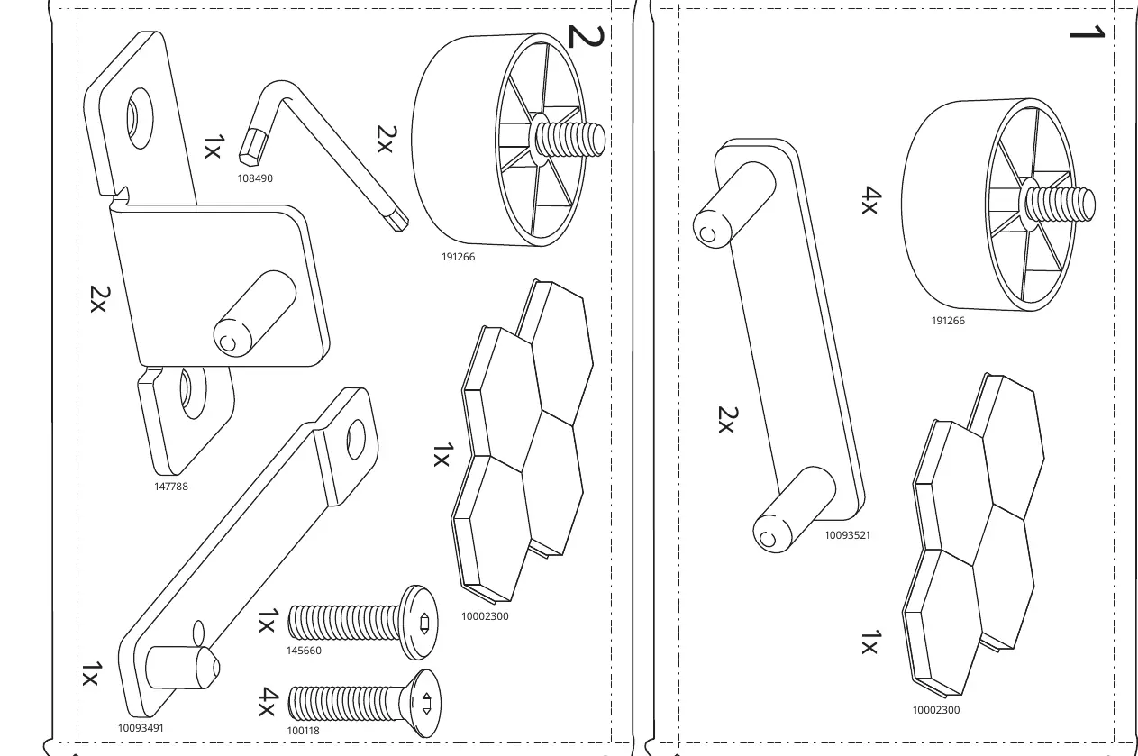 Übersicht der benötigten Bauteile und Beschläge.