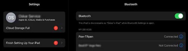 Bluetooth-Kopplungseinstellungen auf dem iPad