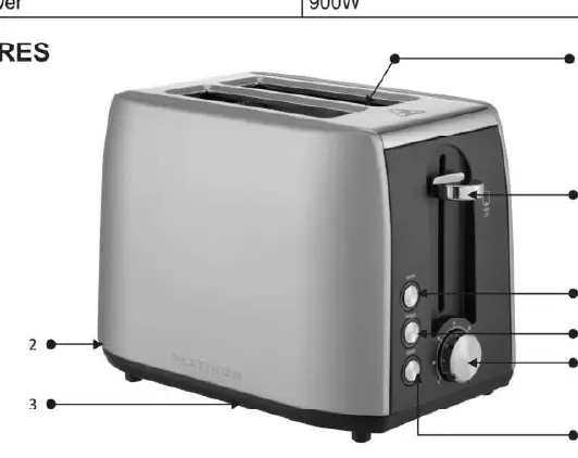 Diagramm des Toasters mit Bedienelementen