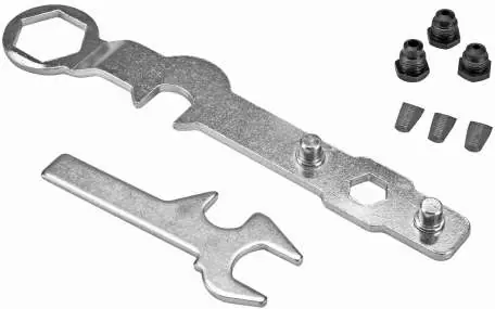 Zubehör: Nietvorsätze, Spannbacken, Schlüssel und Einstelllehre
